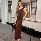 Robe maxi dos nu à col en V pour femmes
