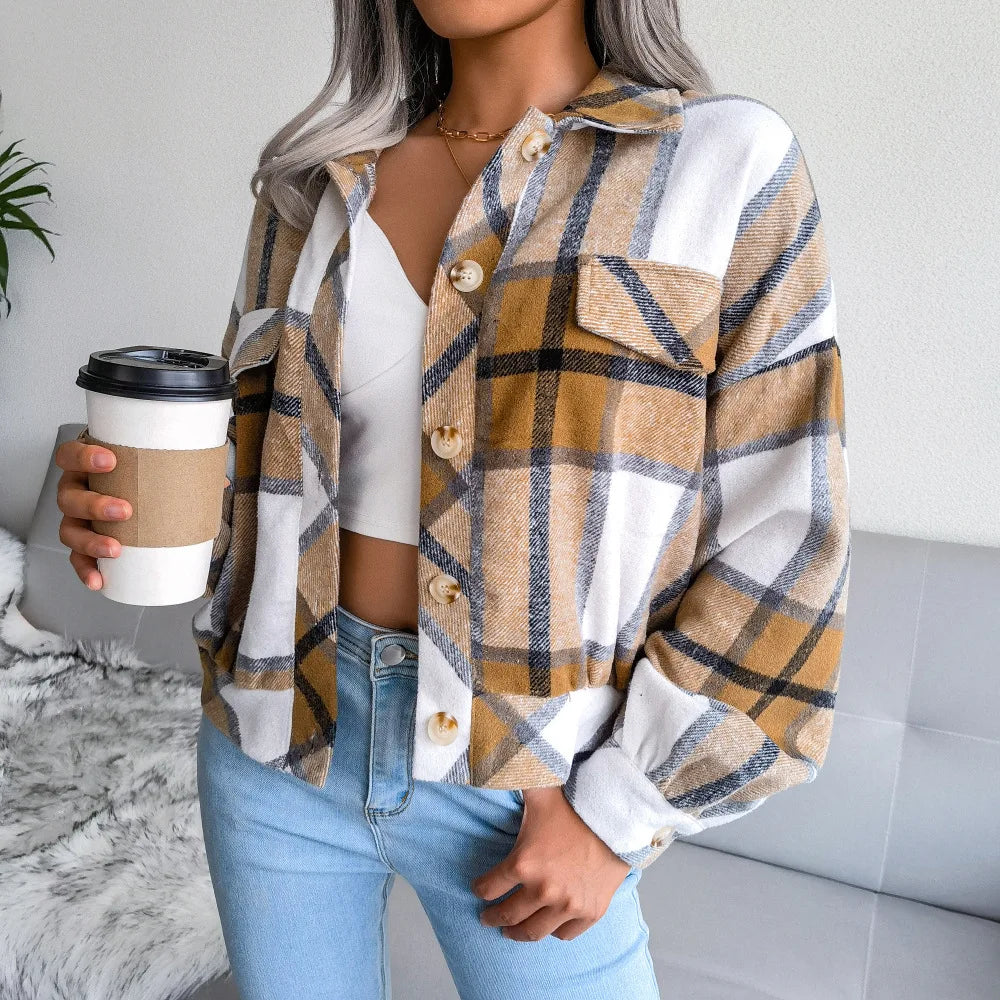 Veste en laine à carreaux pour femmes