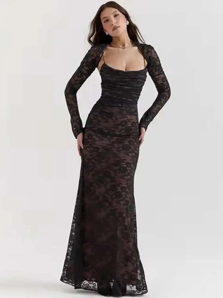 Robe moulante sexy imprimée dentelle pour femmes