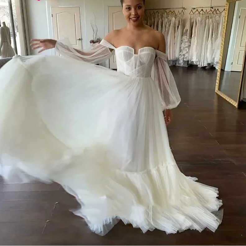 Robe de mariée simple en tulle pour femmes
