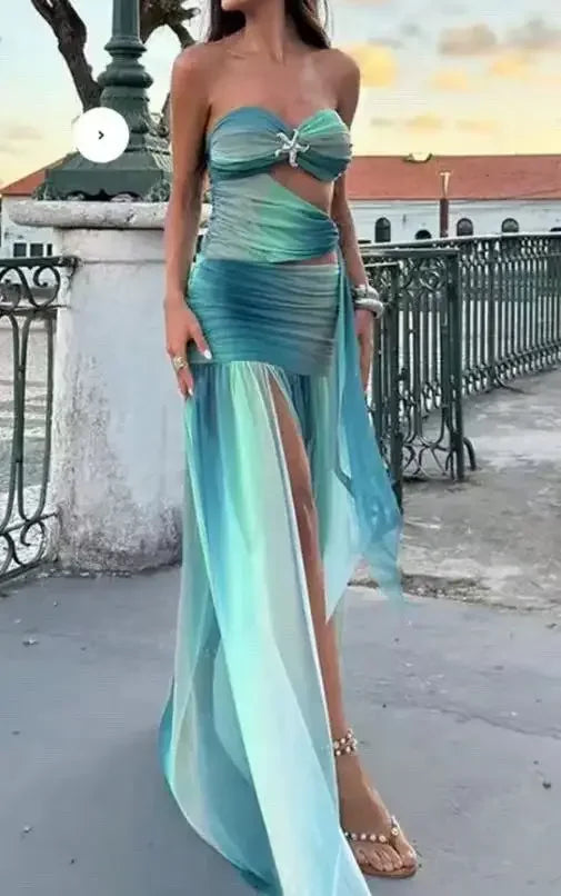 Robe longue de plage bleue pour femmes