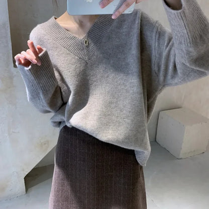 Pull Col V Femme – Maille Style Coréen
