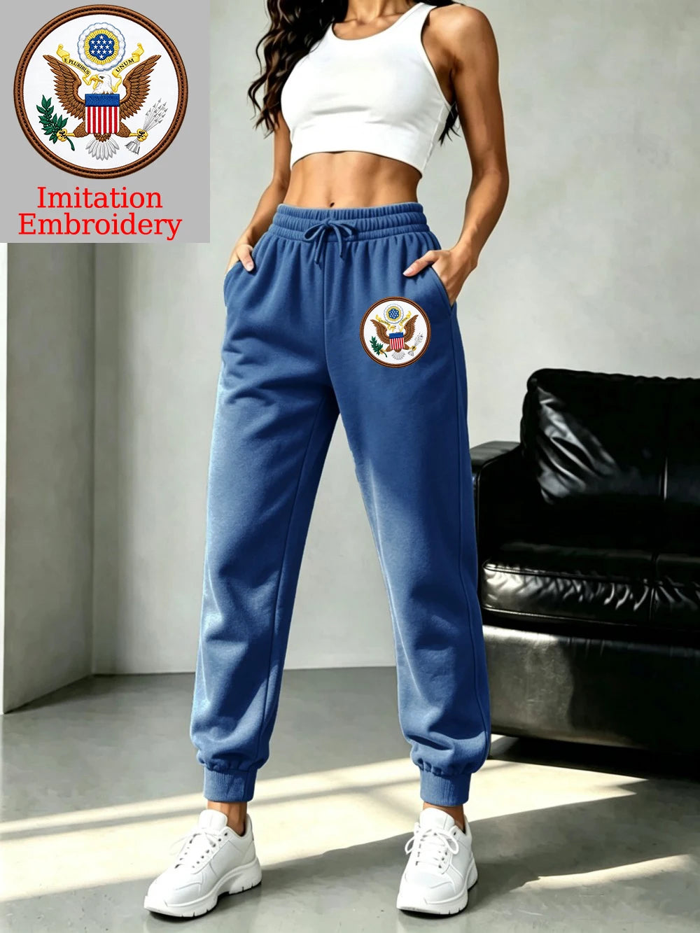 Pantalon de jogging avec imprimé emblème américain pour femmes