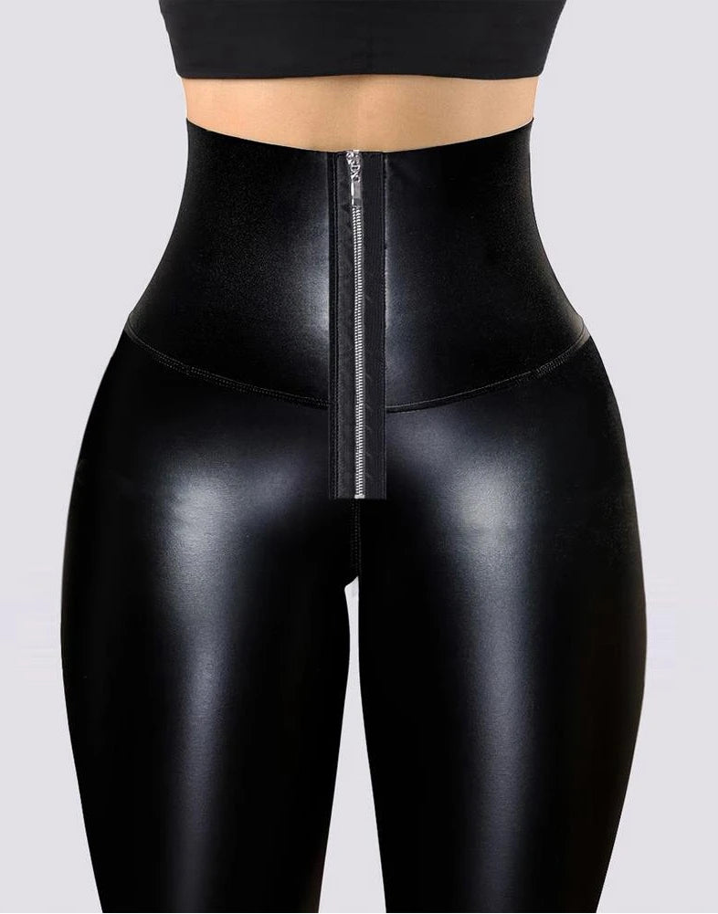 Leggings en cuir PU taille haute pour femmes