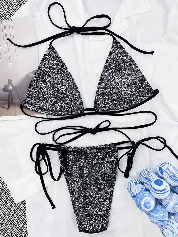Maillot de bain deux pièces brillant pour femmes