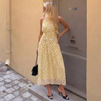 Robe longue dos nu à pois pour femmes