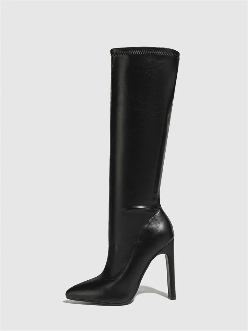 Bottes hautes à bout pointu et fermeture éclair pour femmes