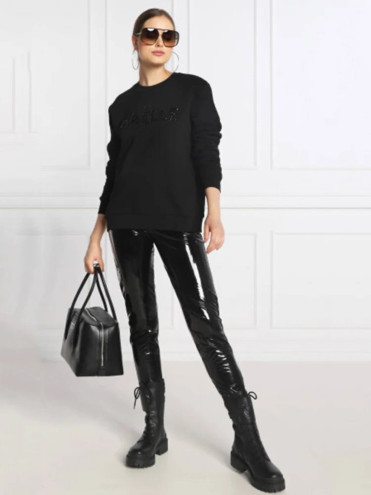 Legging Taille Haute en Similicuir Brillant Longueur Cheville