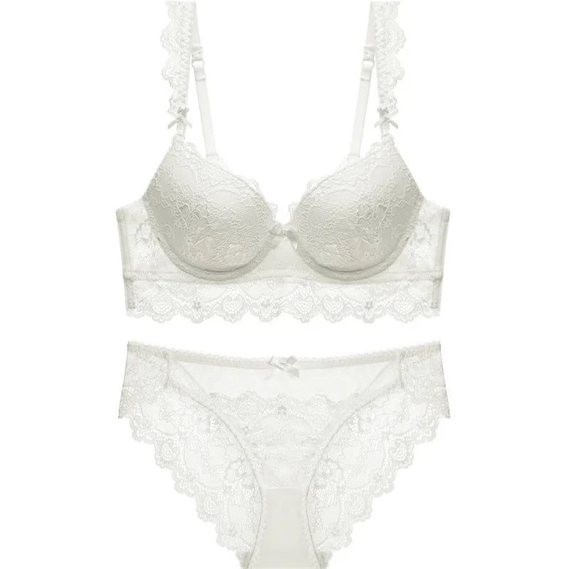 Ensemble soutien-gorge push-up en dentelle brodée et culotte pour femmes