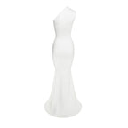 Robe longue cintrée à col diagonal pour femmes
