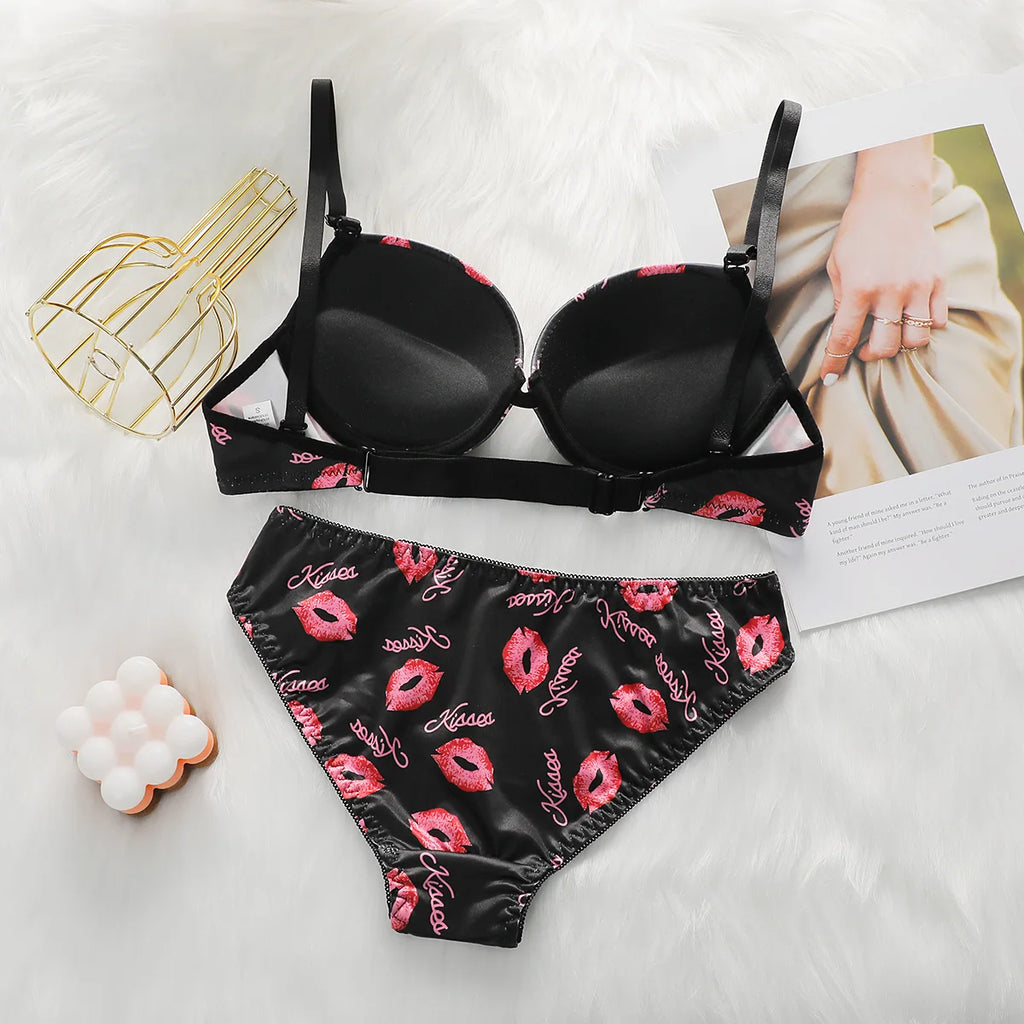 Ensemble de lingerie sexy à motif de lèvres pour femmes