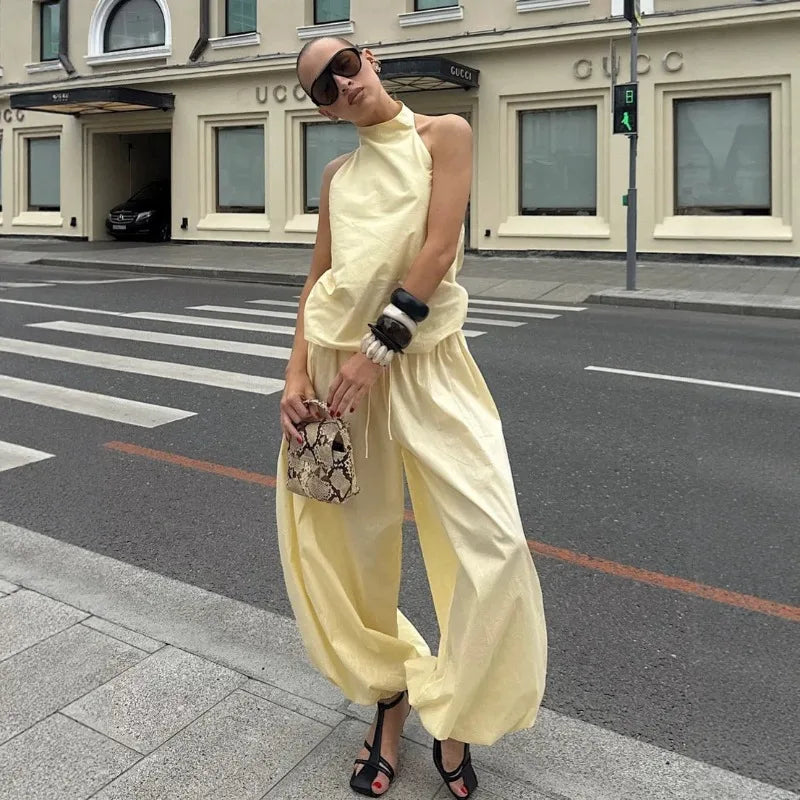 Ensemble pantalon et haut dos nu pour femmes