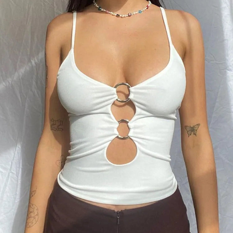 Tops à dos nu évidé et sans manches pour femmes