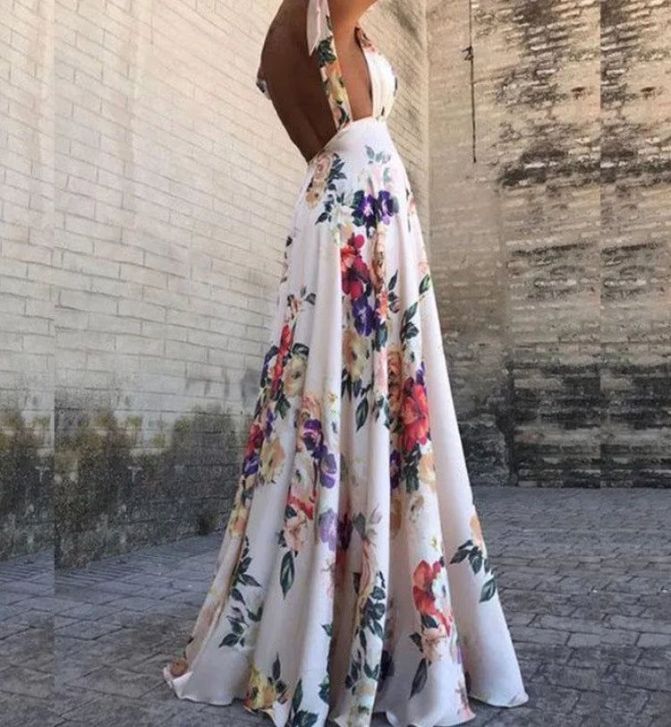 Robes longues sans manches à imprimé floral pour femmes
