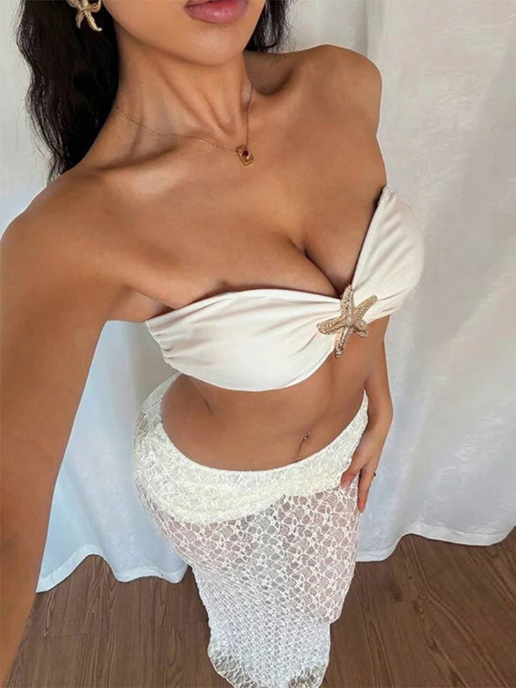 Ensembles jupe et haut en dentelle pour femmes