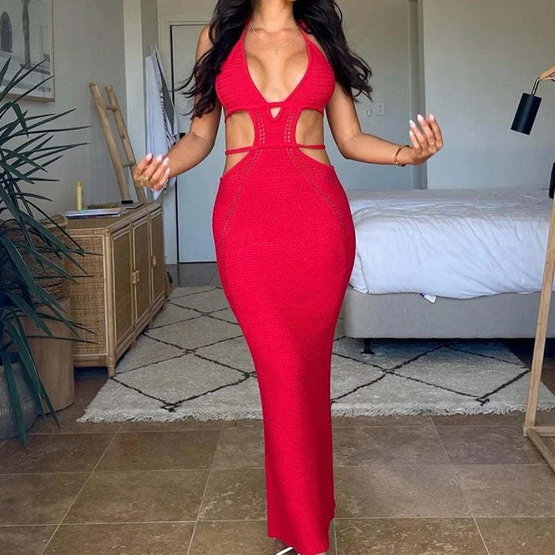 Robe de plage longue évider dos nu pour femmes