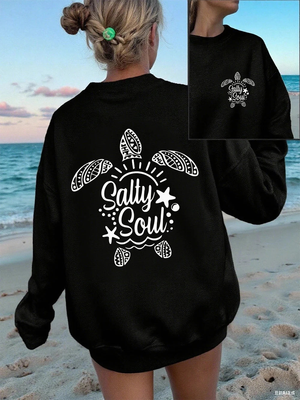 Sweat-shirt à capuche Salty Soul imprimé tortue pour femmes