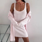 Ensemble 2 pièces mini-robe et cardigan à manches longues pour femmes