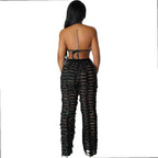 Pantalon large déchiré et effiloché uni pour femmes