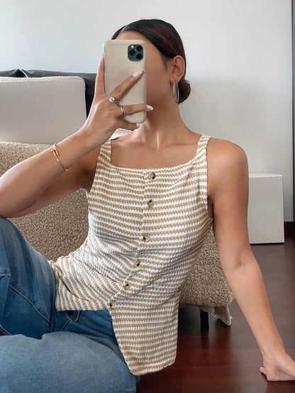 Chemisier Rayé Sans Manches Femme – Style Chic
