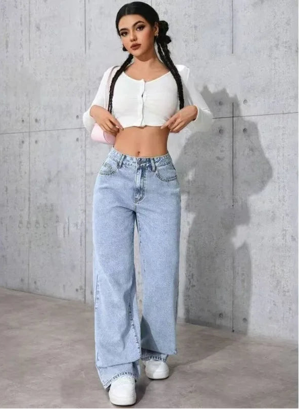 Jean Droit Large Femme – Taille Haute