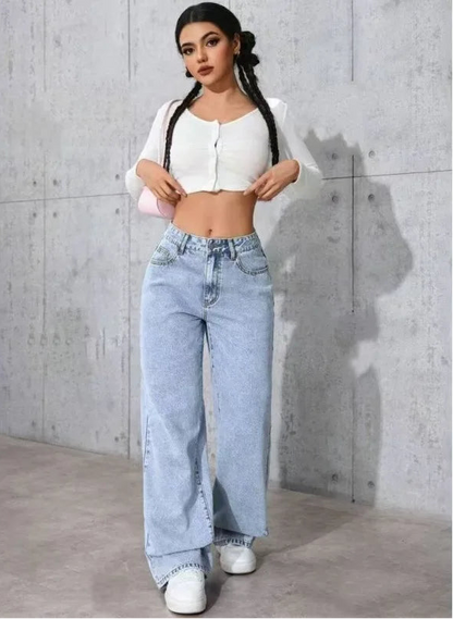 Jean Droit Large Femme – Taille Haute