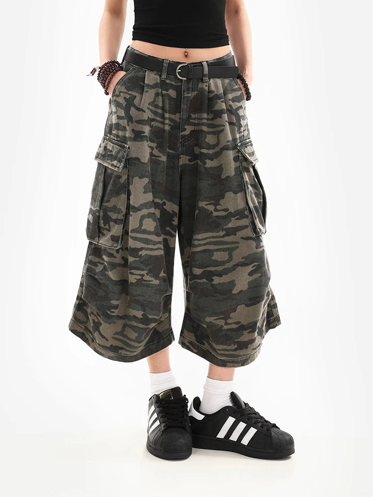 Short en jean camouflage style japonais pour femmes
