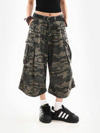 Short en jean camouflage style japonais pour femmes