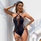 Maillots de bain une pièces col en V profond Push Up pour femmes