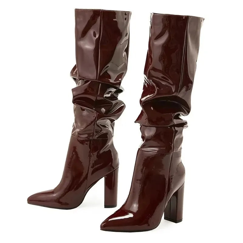 Bottes hautes en cuir verni pour femmes