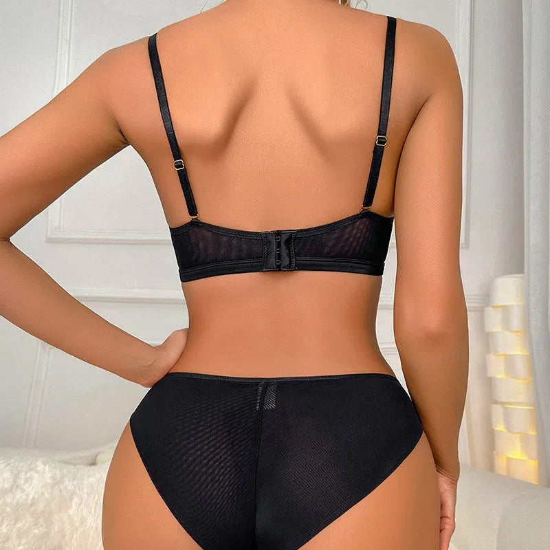 Ensemble soutien-gorge Push Up 3/4 tasse et culotte en dentelle pour femmes