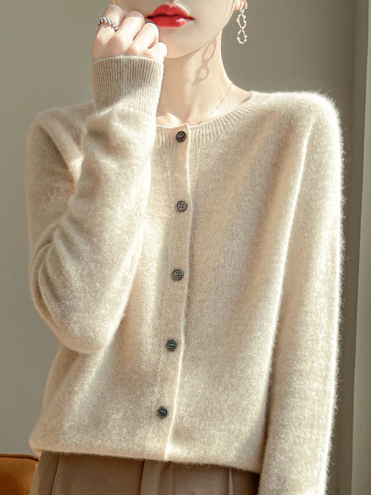 Cardigan basique à col rond pour femmes