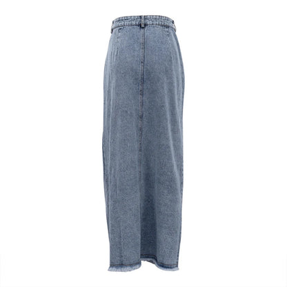 Jupe longue femme en jean vintage à boutons