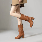 Bottes bout rond bloc talons 7.5 cm pour femmes