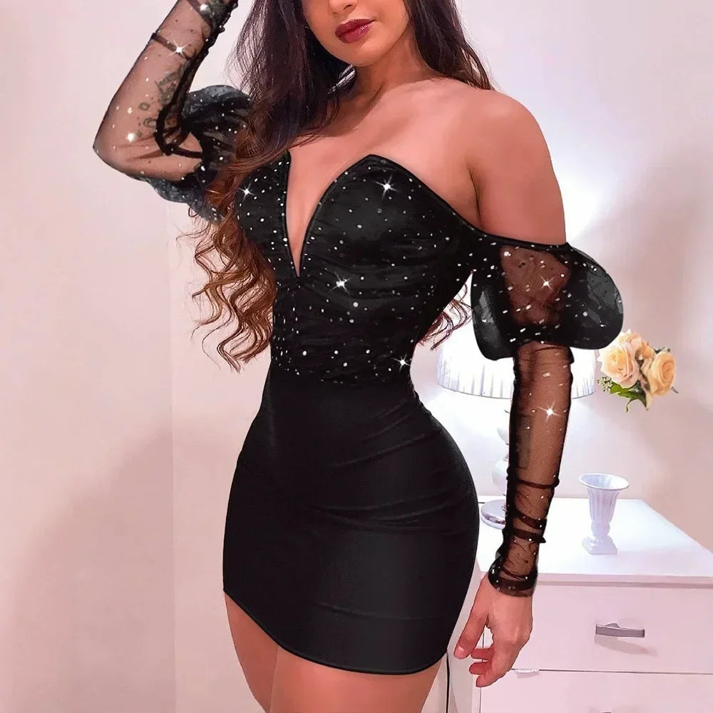 Robe mini bustier à manches longues en résille pour femmes