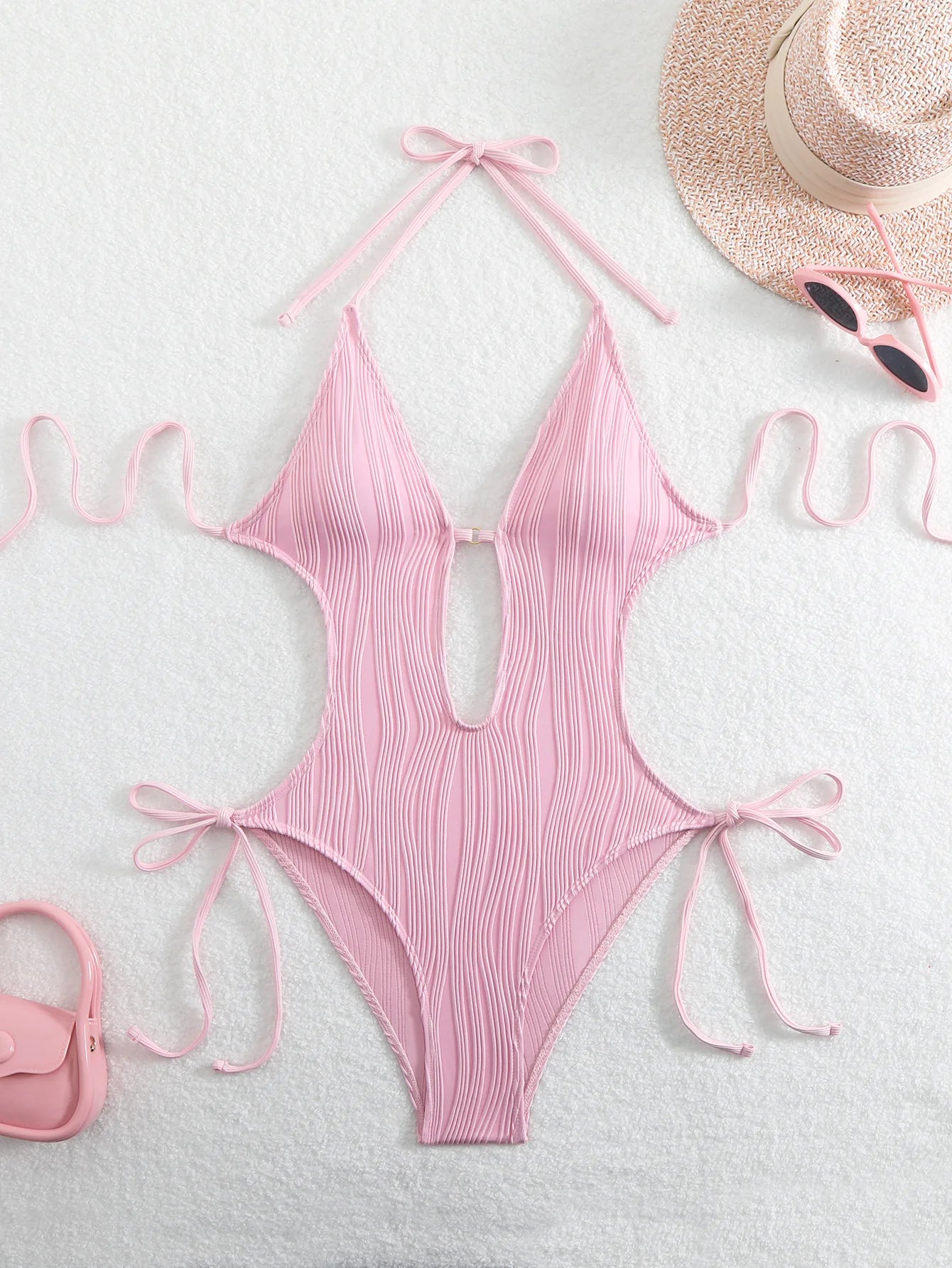Maillot de bain une pièce sexy, col en v déformé  pour femmes