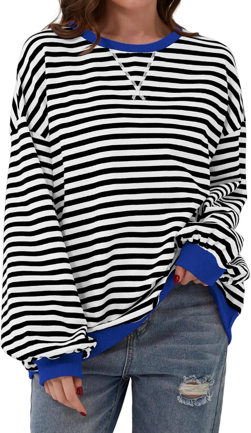 Sweat-shirt rayé surdimensionné pour femmes