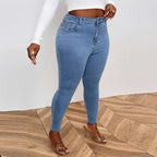 Jean skinny taille moyenne délavé rétro grande taille pour femme