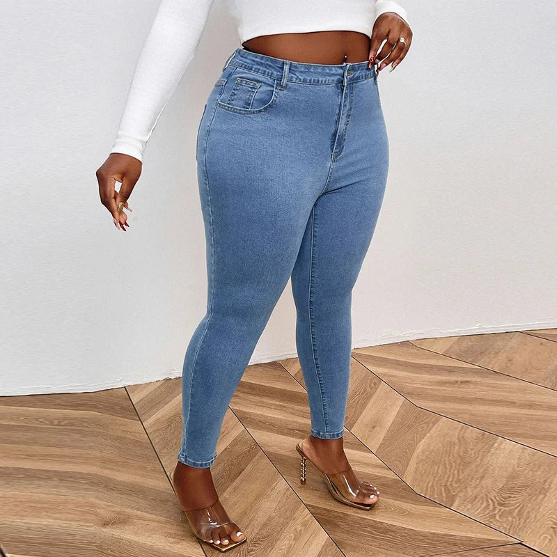 Jean skinny taille moyenne délavé rétro grande taille pour femme