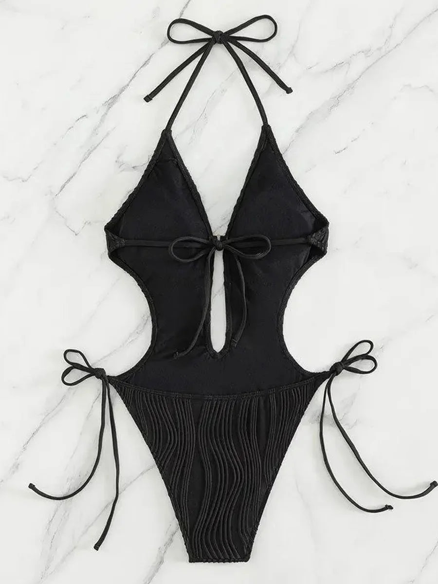 Maillot de bain une pièce sexy, col en v déformé  pour femmes