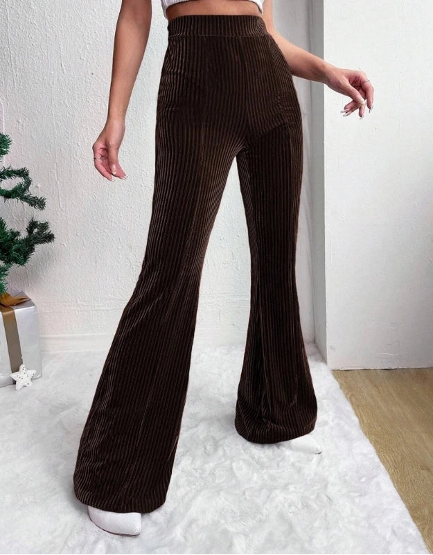 Pantalon évasé en velours côtelé taille haute pour femmes