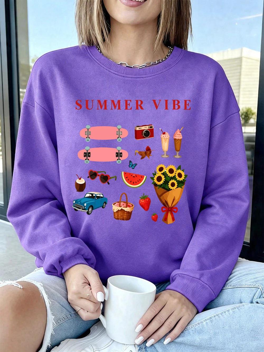 Sweat-shirts imprimés à motifs estivaux pour femmes