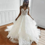 Robe de mariée blanche en tulle et bretelles spaghetti,pour femmes
