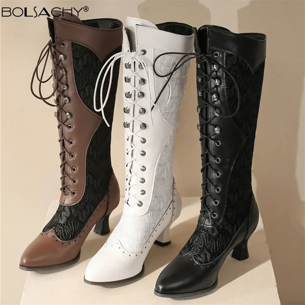 Bottes mi-mollet victoriennes à bout pointu pour femmes