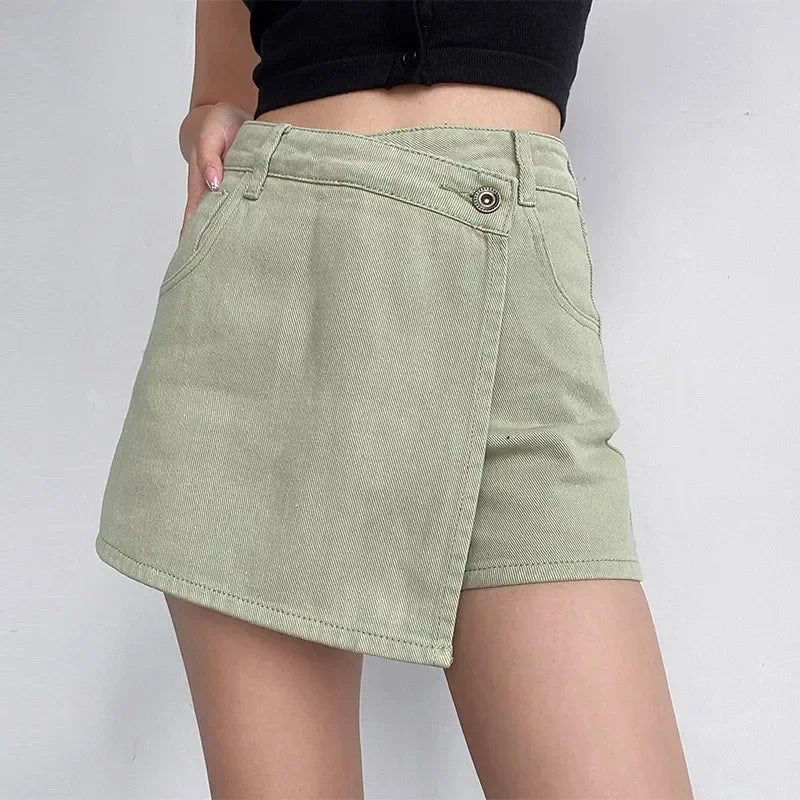 Jupe en jean taille haute irrégulière pour femmes