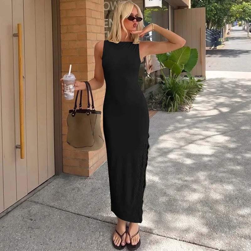 Robe maxi sans manches et dos nu pour femmes