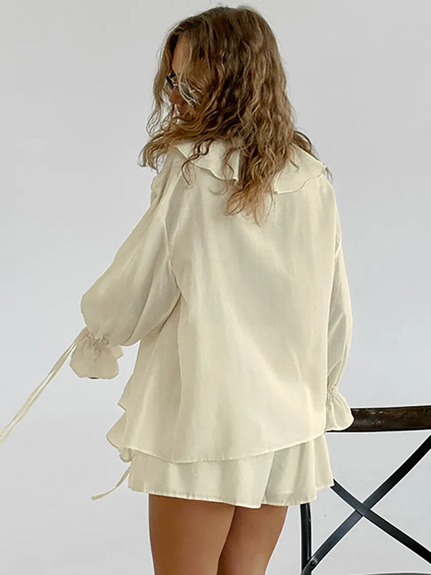 Ensembles deux pièces Cardigan à lacets, petit haut + short pour femmes