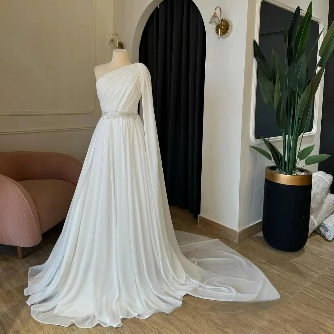 Robe de mariée longue en mousseline de soie pour femmes