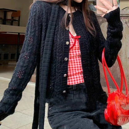 Cardigan Court Ajouré Femme – Style Coréen