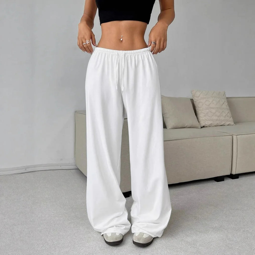 Pantalons décontractés unis à taille élastique et jambes larges pour femmes